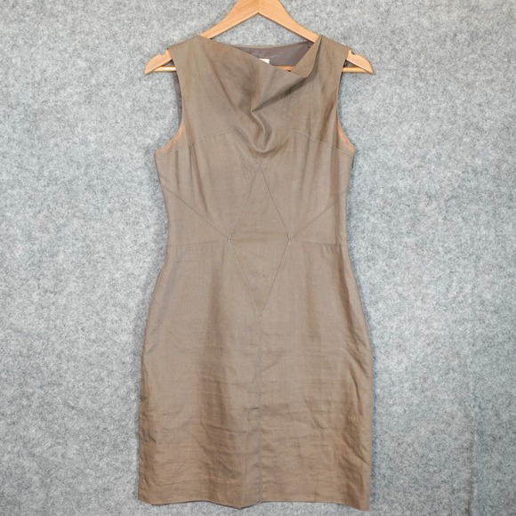 Helmut Lang Sheath Dress Women 2 XS Taupe Tan Linen Cocktail Career Summer  Light
